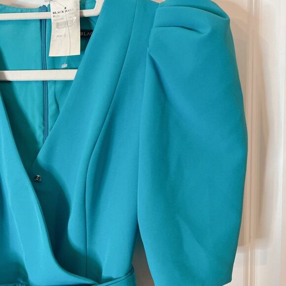 BLACK HALO -NWT- Turquoise Maricopa Puff Sleeve Belted Cocktail Dress | 2 - Picture 13 of 13